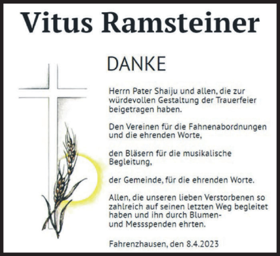 Traueranzeige von Vitus Ramsteiner von merkurtz