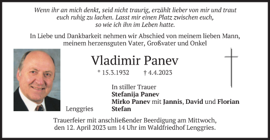 Traueranzeige von Vladimir Panev von merkurtz