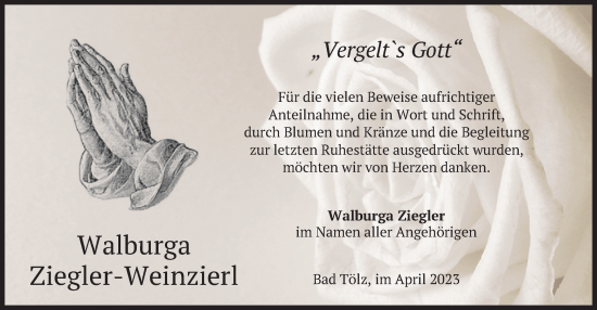 Traueranzeige von Walburga Ziegler-Weinzierl von merkurtz