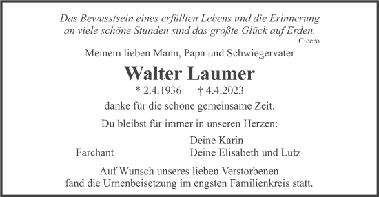 Traueranzeige von Walter Laumer von merkurtz