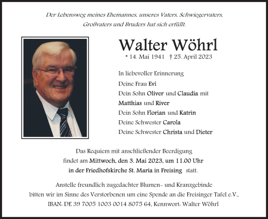 Traueranzeige von Walter Wöhrl von merkurtz