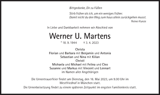 Traueranzeige von Werner  Martens von merkurtz