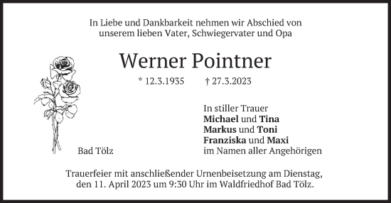 Traueranzeige von Werner Pointner von merkurtz