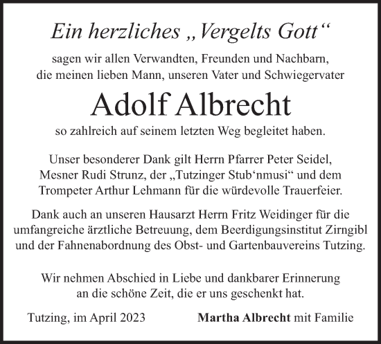 Traueranzeige von Adolf Albrecht von merkurtz