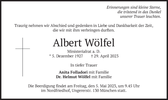 Traueranzeige von Albert Wölfel von merkurtz