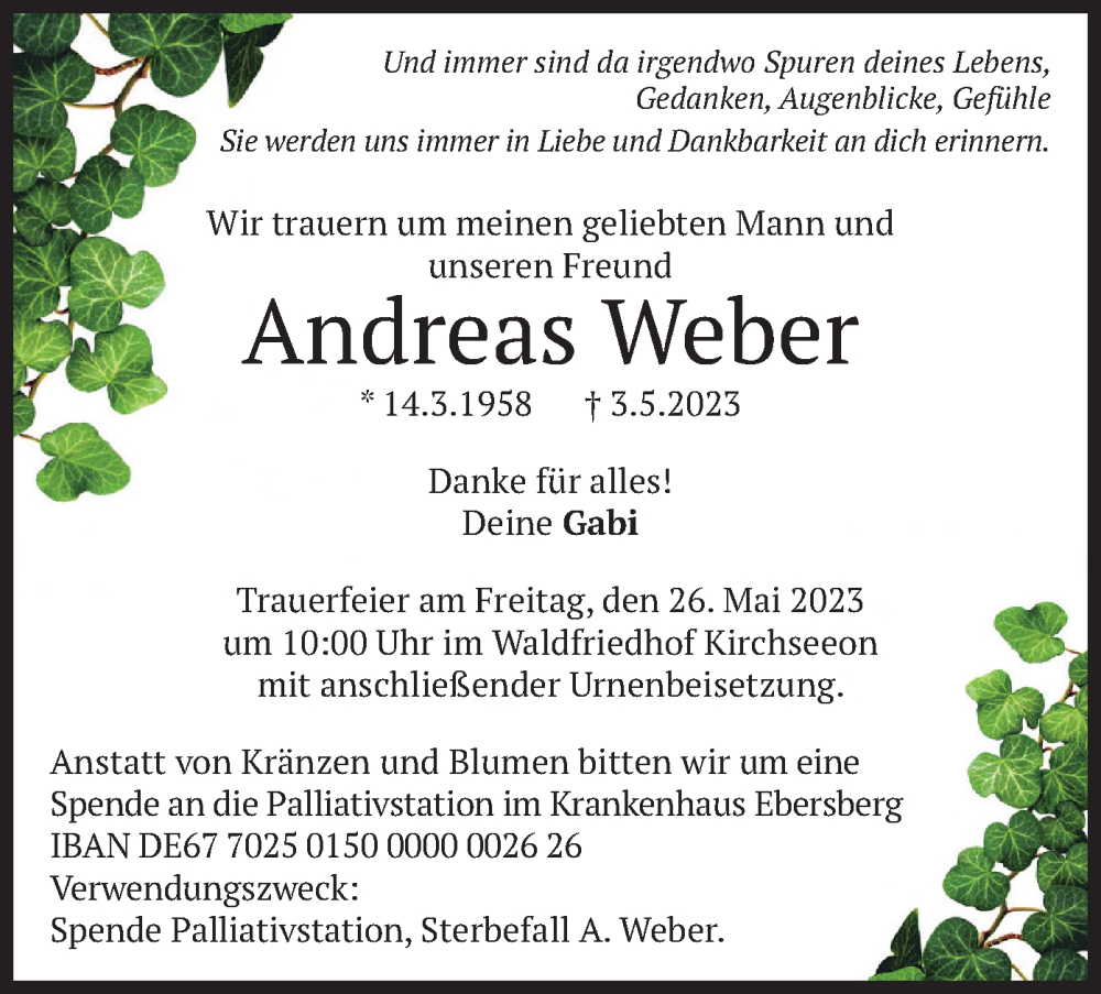  Traueranzeige für Andreas Weber vom 20.05.2023 aus merkurtz