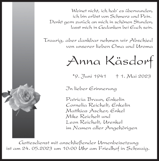 Traueranzeige von Anna Käsdorf von merkurtz