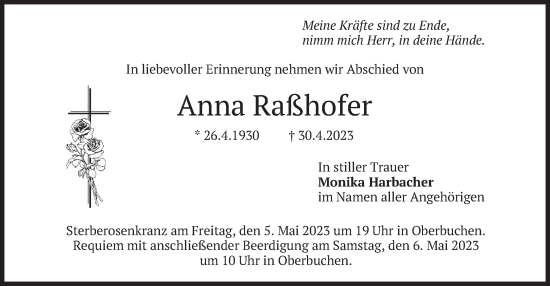 Traueranzeige von Anna Raßhofer von merkurtz