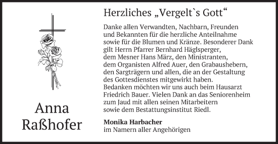 Traueranzeige von Anna Raßhofer von merkurtz