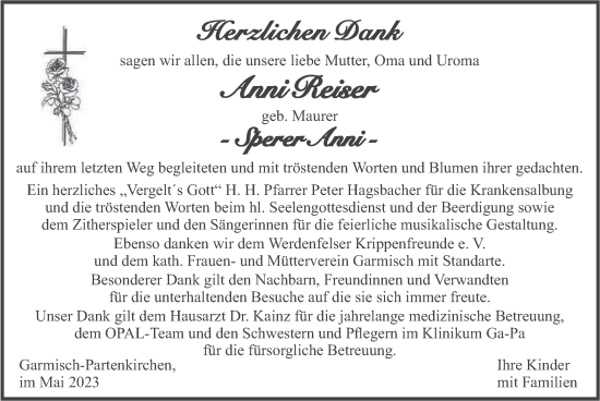 Traueranzeige von Anni Reiser von merkurtz