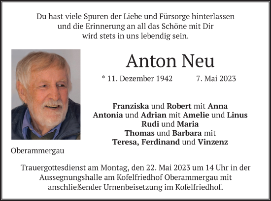 Traueranzeigen Von Anton Neu | Trauer.merkur.de