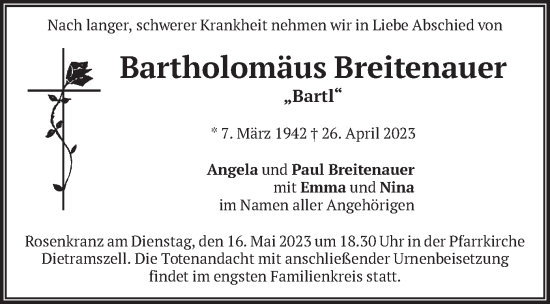 Traueranzeige von Bartholomäus Breitenauer von merkurtz