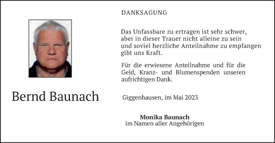 Traueranzeige von Bernd Baunach von merkurtz