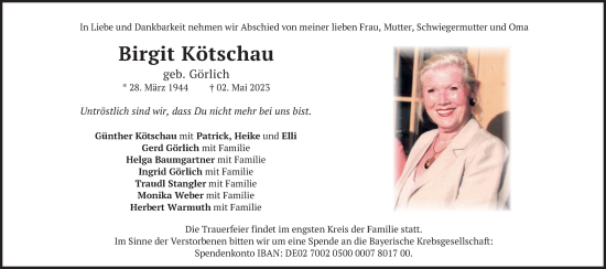 Traueranzeige von Birgit Kötschau von merkurtz
