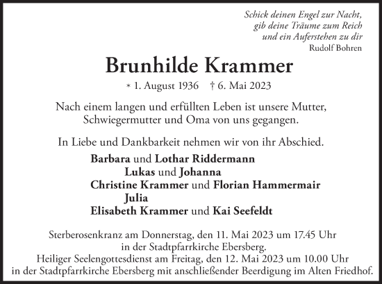 Traueranzeige von Brunhilde Krammer