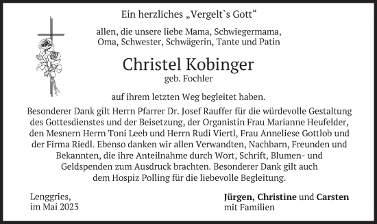 Traueranzeige von Christel Kobinger von merkurtz