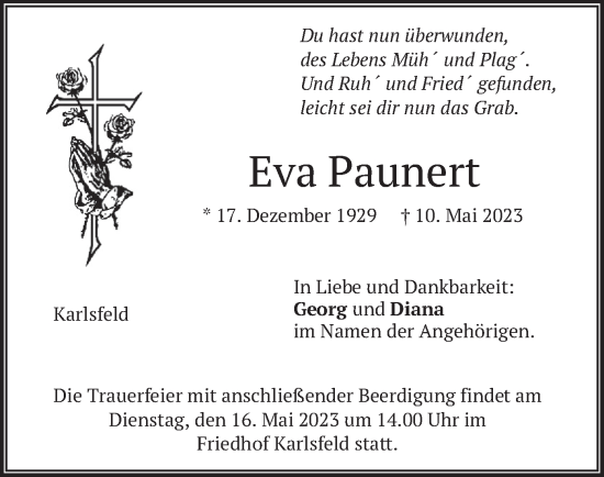 Traueranzeige von Eva Paunert von merkurtz