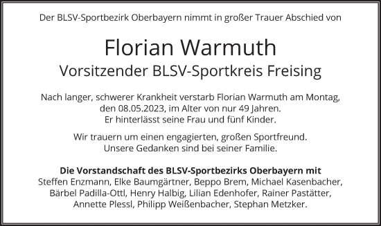 Traueranzeige von Florian Warmuth von merkurtz