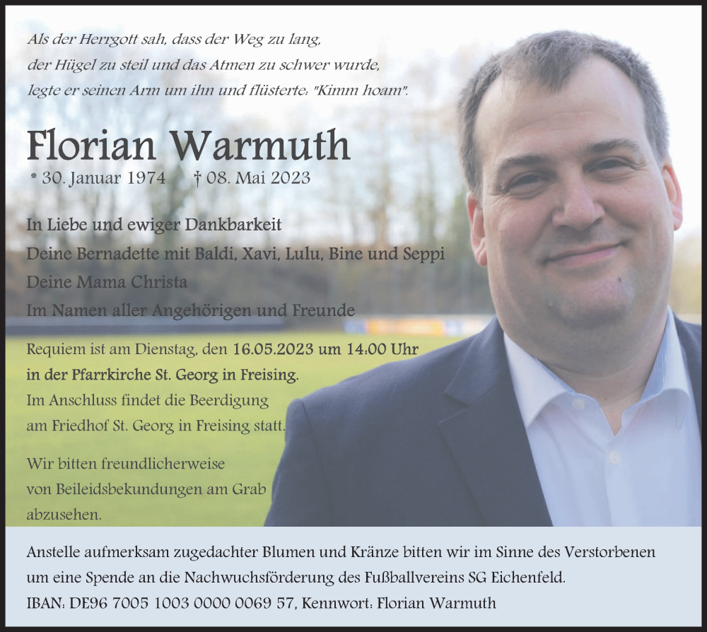  Traueranzeige für Florian Warmuth vom 12.05.2023 aus merkurtz