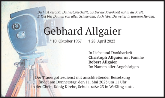 Traueranzeige von Gebhard Allgaier von merkurtz