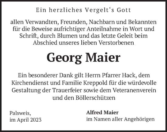 Traueranzeige von Georg Maier von merkurtz