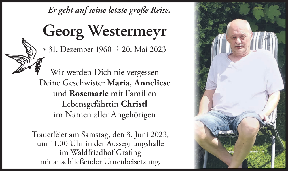  Traueranzeige für Georg Westermeyr vom 31.05.2023 aus merkurtz