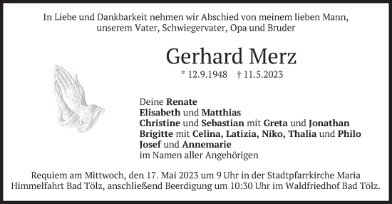 Traueranzeige von Gerhard Merz von merkurtz
