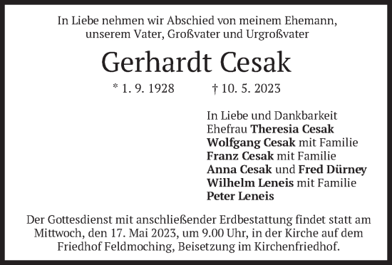 Traueranzeige von Gerhardt Cesak von merkurtz
