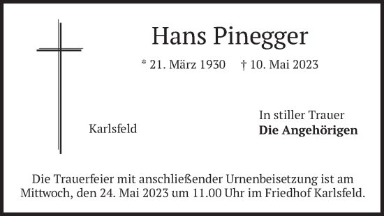 Traueranzeige von Hans Pinegger von merkurtz