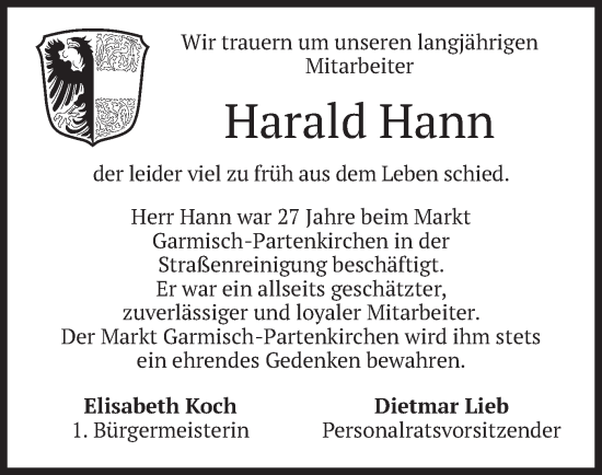 Traueranzeige von Harald Hann von merkurtz
