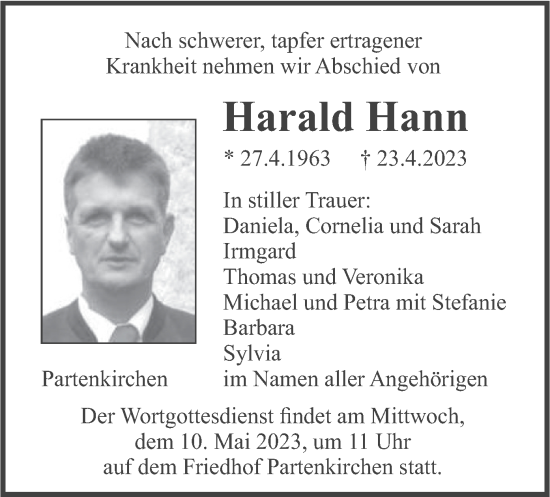 Traueranzeige von Harald Hann von merkurtz