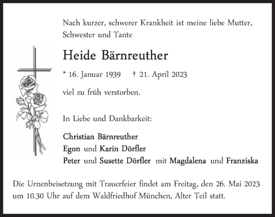 Traueranzeige von Heide Bärnreuther von merkurtz