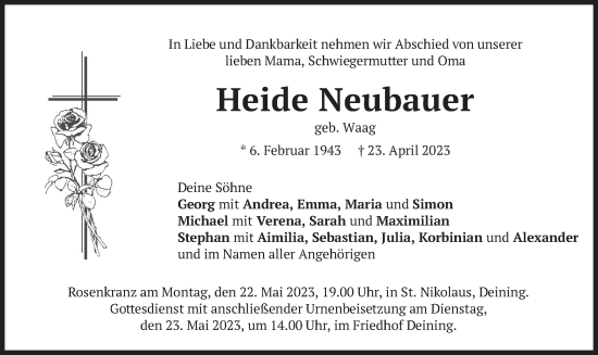 Traueranzeige von Heide Neubauer von merkurtz