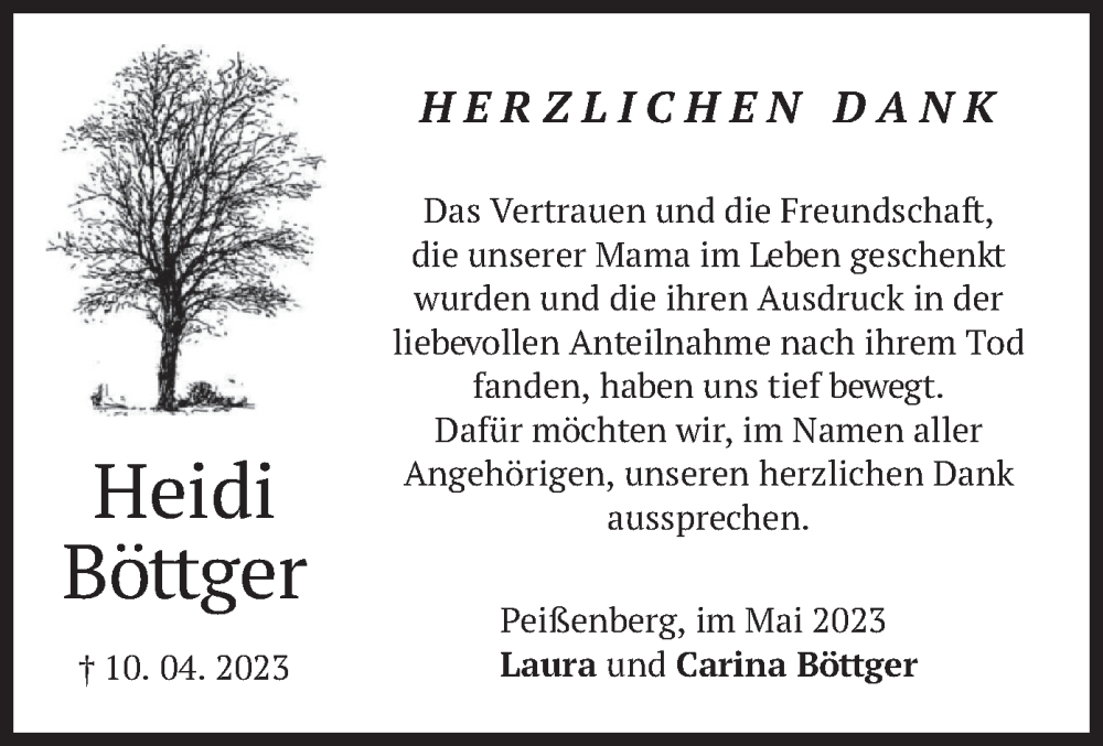  Traueranzeige für Heidi Böttger vom 06.05.2023 aus merkurtz
