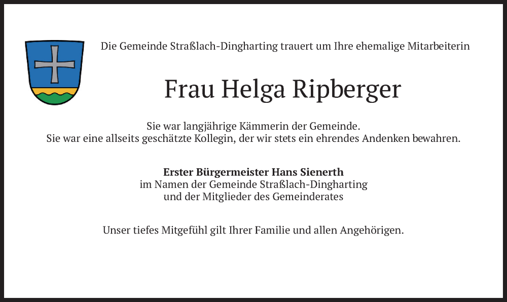  Traueranzeige für Helga Ripberger vom 26.05.2023 aus merkurtz