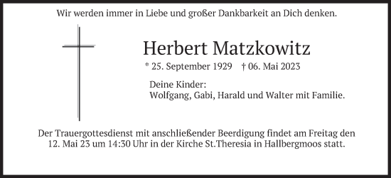 Traueranzeige von Herbert Matzkowitz von merkurtz