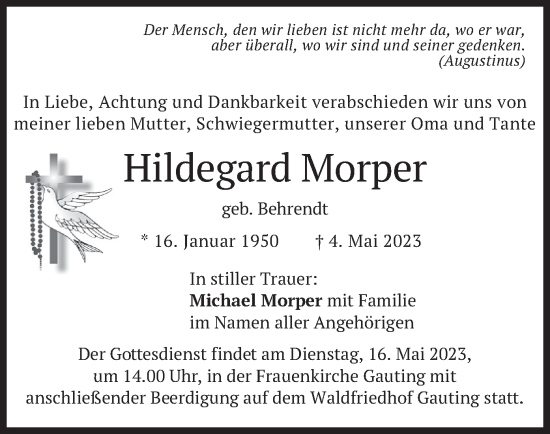 Traueranzeige von Hildegard Morper von merkurtz