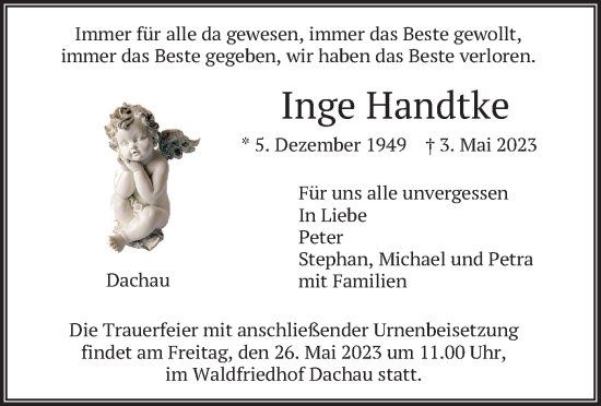 Traueranzeige von Inge Handtke von merkurtz