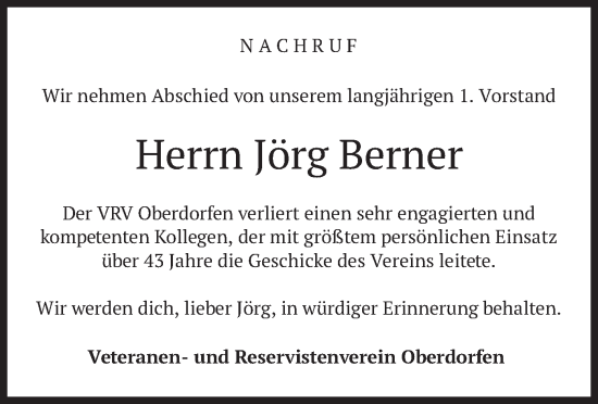 Traueranzeige von Jörg Berner von merkurtz