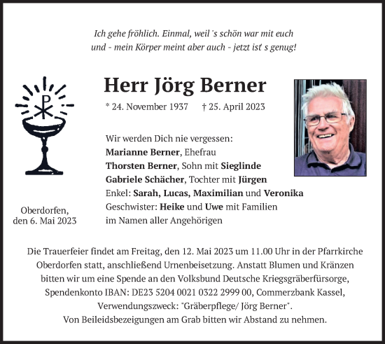Traueranzeige von Jörg Berner von merkurtz