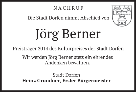 Traueranzeige von Jörg Berner von merkurtz