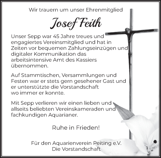 Traueranzeige von Josef Feith von merkurtz