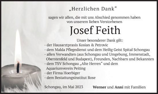 Traueranzeige von Josef Feith von merkurtz