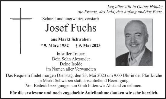 Traueranzeige von Josef Fuchs von merkurtz