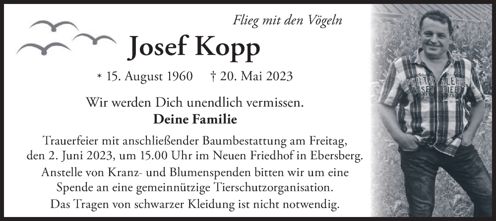  Traueranzeige für Josef Kopp vom 27.05.2023 aus merkurtz