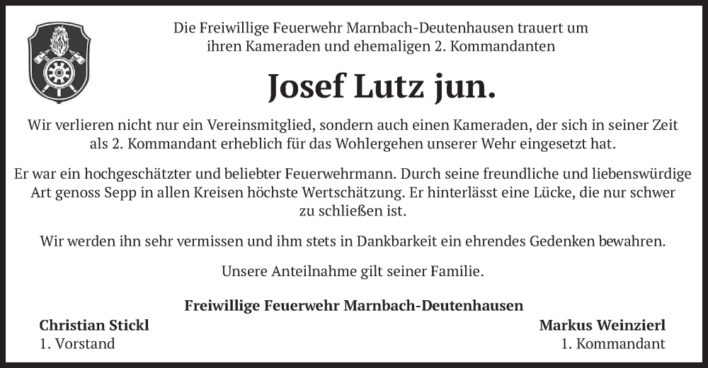  Traueranzeige für Josef Lutz vom 22.05.2023 aus merkurtz