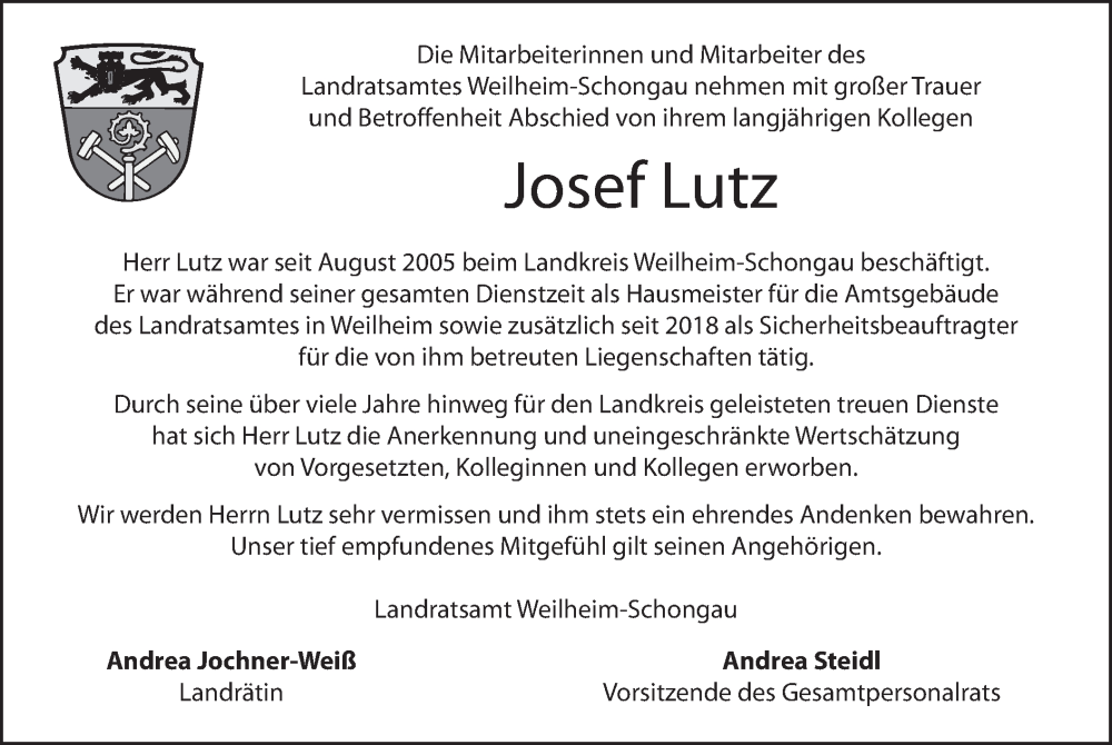  Traueranzeige für Josef Lutz vom 23.05.2023 aus merkurtz