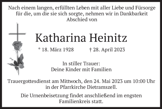 Traueranzeige von Katharina Heinitz von merkurtz