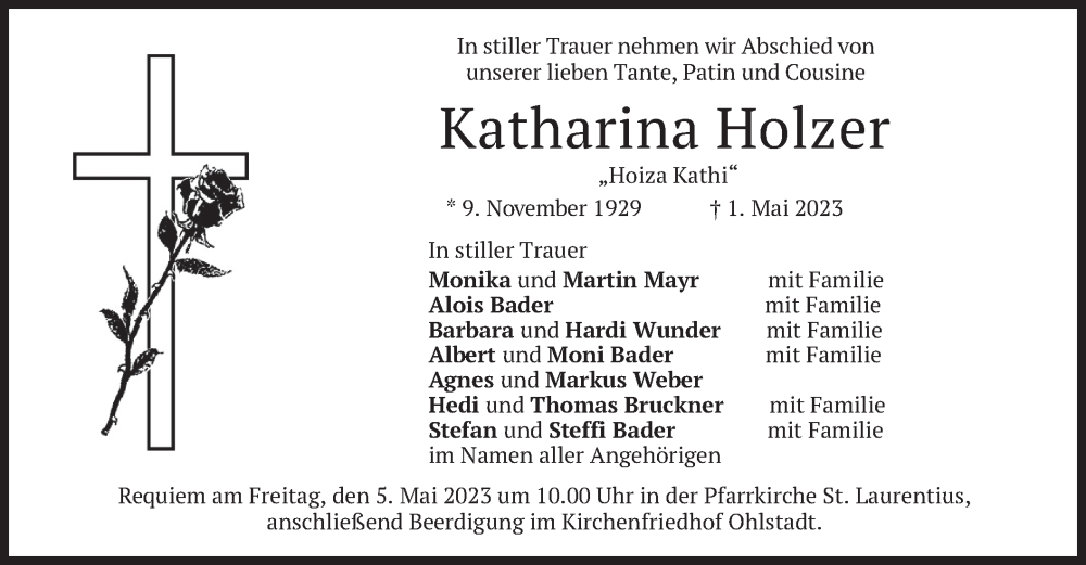  Traueranzeige für Katharina Holzer vom 03.05.2023 aus merkurtz