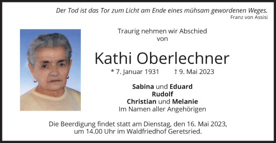 Traueranzeige von Kathi Oberlechner von merkurtz